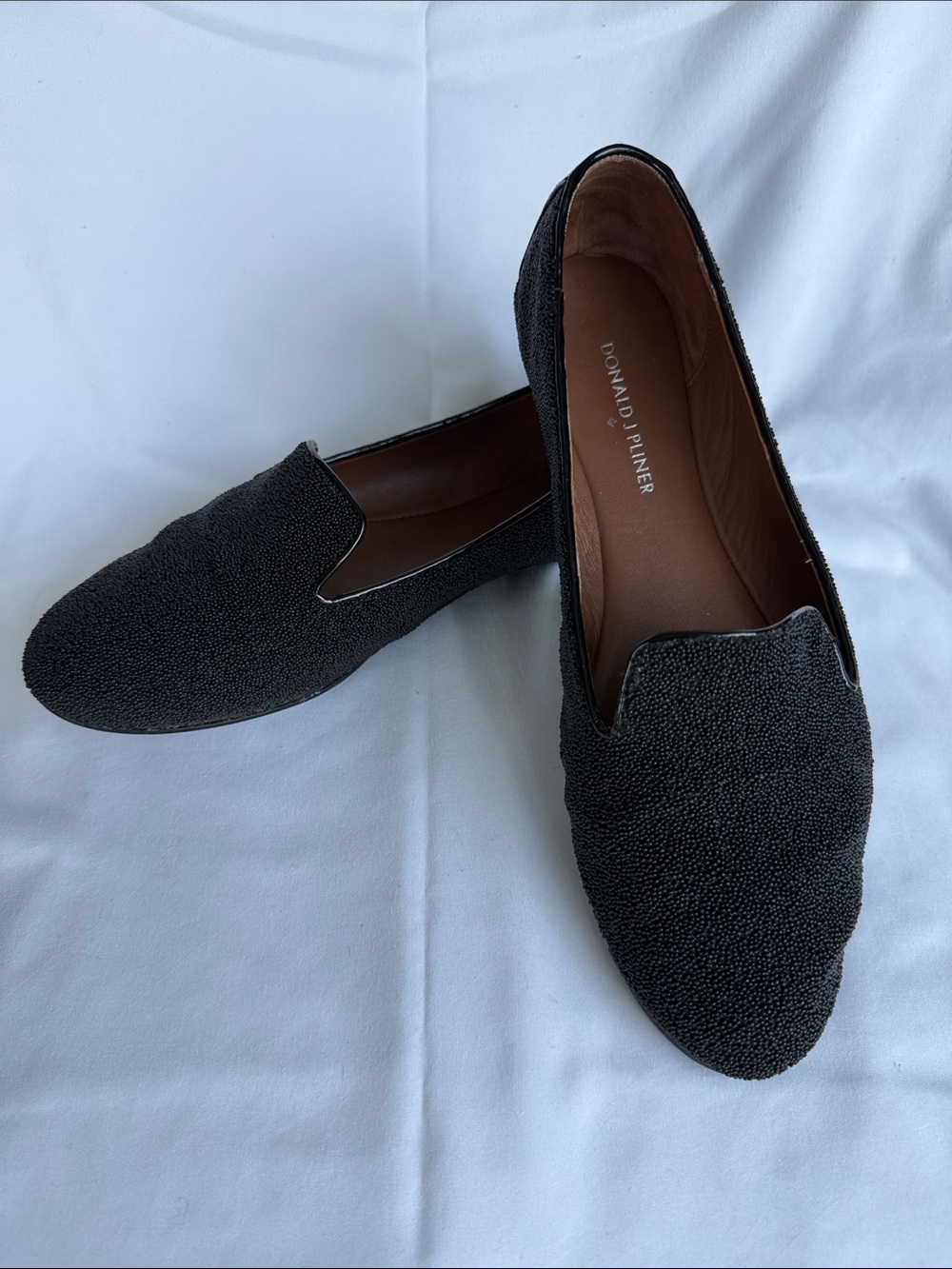 Donald J. Pliner Black Textured Slip-On Loafers, Size 9.5